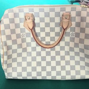 Authentic Louis Vuitton Speedy 35 Damier Azur White Handbag